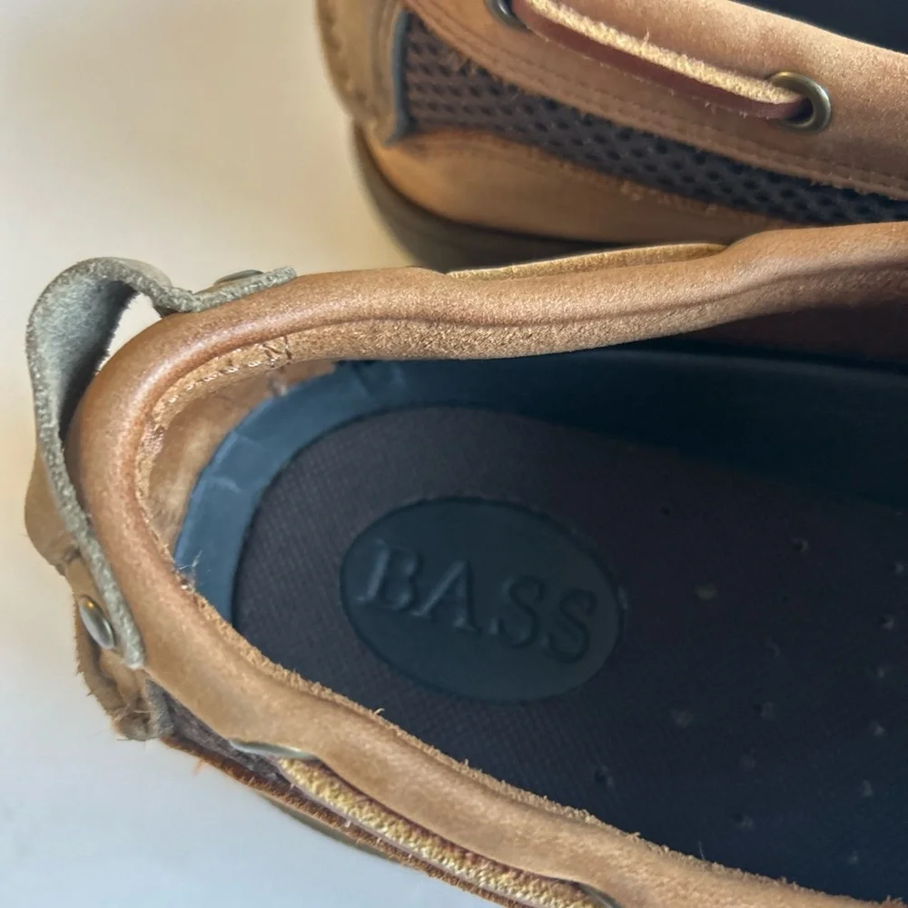 Men's Bass Tan Genuine Leather Rubber Outsole Topsides Loafers size 9.5